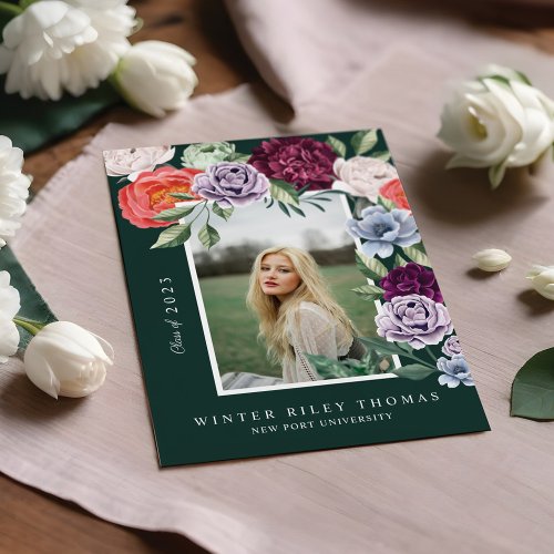 Chic Floral Peonies Rose Blossoms Graduation Photo Invitation