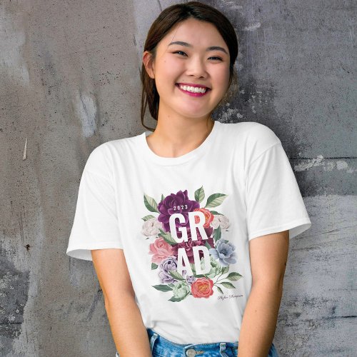 Chic Floral Peonies Rose Blossoms Graduation T_Shirt