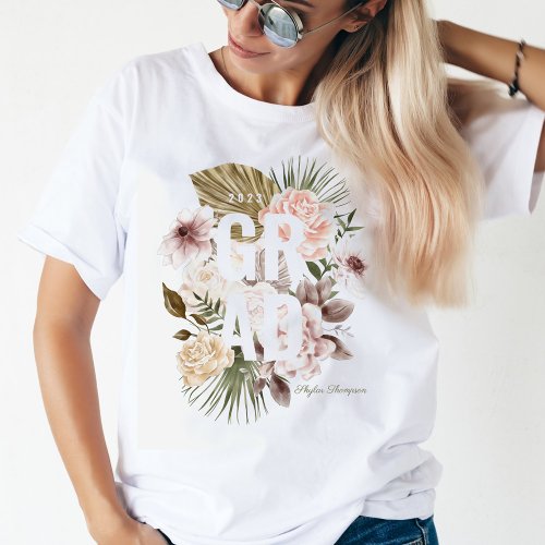 Chic Floral Peonies Rose Blossoms Graduation T_Shirt