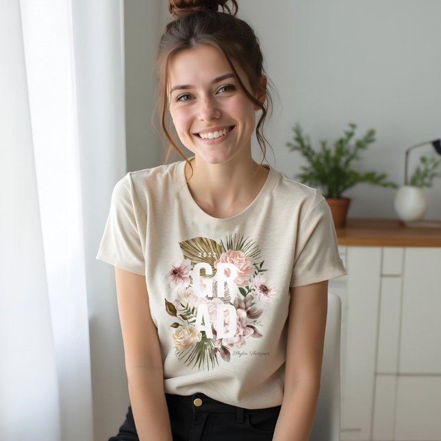 Chic Floral Peonies Rose Blossoms Graduation Tri-Blend Shirt (Chic Floral Peonies Rose Blossoms Graduation Tri-Blend Shirt)