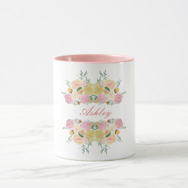 Chic floral peony roses personalized gift mug (Center)
