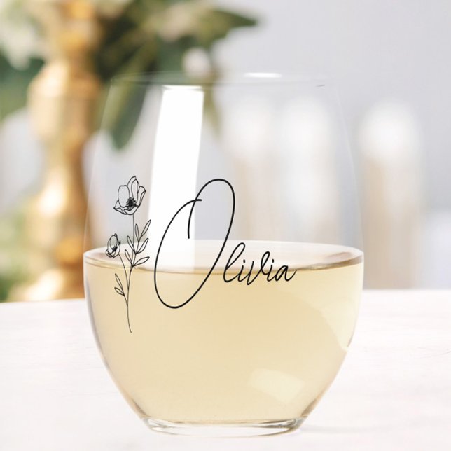 Chic Floral Personalized Bridesmaid Proposal Stemless Wine Glass (maid of honor wine glass,bridesmaid wine glass with name,wildflower floral bridesmaid gifts,)