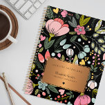 Chic floral pink black gold business  planner<br><div class="desc">Glam girly chic professional business activities organizer planner featuring a chic pastel wildflower meadow pattern and a gold copper metallic rectangle label over a moody black background. Personalize it with your details! Perfect for a home interior designer, florist, landscaper, beauty salon manager or owner, hair stylist, makeup artist, fashion stylist,...</div>