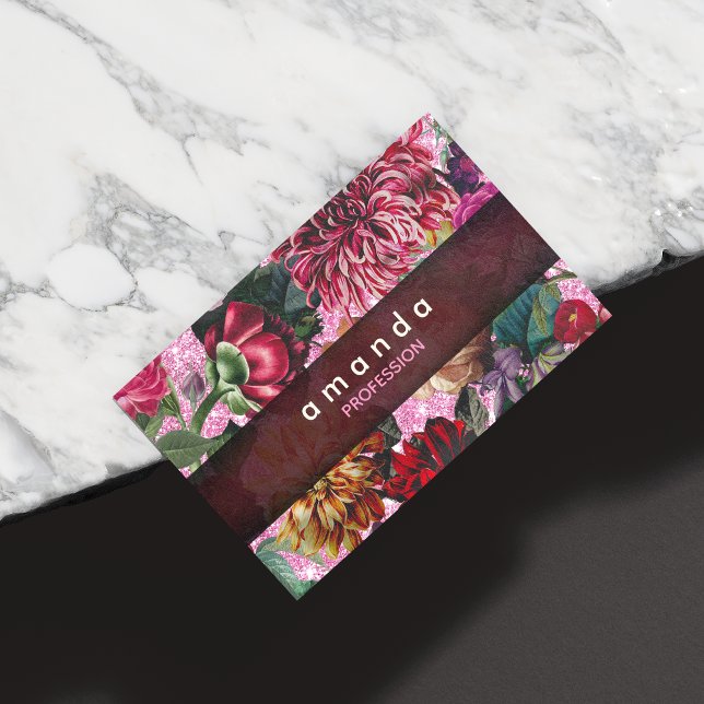 Chic floral pink Burgundy purple glitter monogram Business Card Magnet (Creator Uploaded)