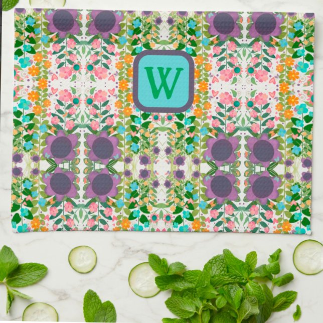Chic Floral Pretty Monogram Initial Stylish  Kitchen Towel (Creator Uploaded)