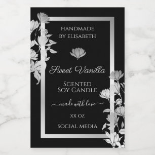 Chic Floral Product Packaging Labels Black Silver