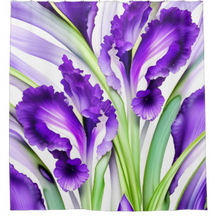 Chic Floral Purple Iris Flower Shower Curtain