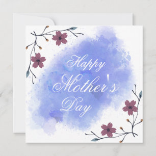 Chic floral purple white modern script mother's holiday card