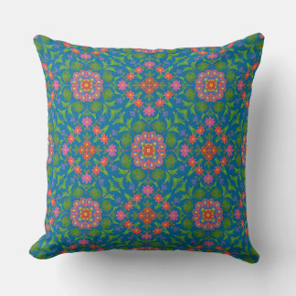 Chic Floral Rangoli, Deep Blue Pillow or Cushion