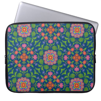 Chic Floral Rangoli on Deep Blue Laptop Sleeve
