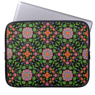 Chic Floral Rangoli Pattern on Black Laptop Sleeve