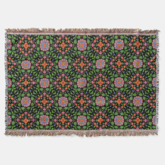 Chic Floral Rangoli Pattern on Black Throw Blanket
