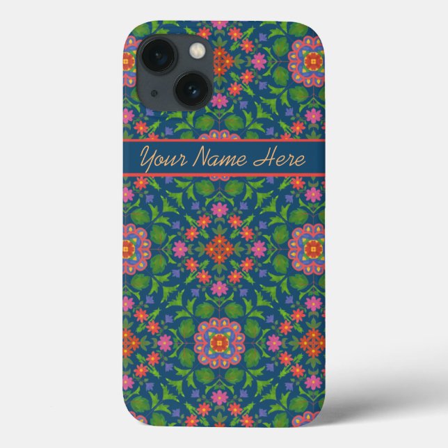Chic Floral Rangoli Pattern on Deep Blue iPad Case (Back)