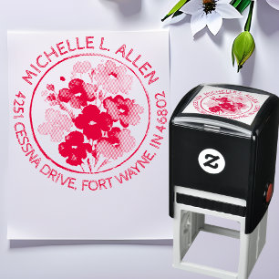 Chic Floral Red Return Address Self-inking Stamp