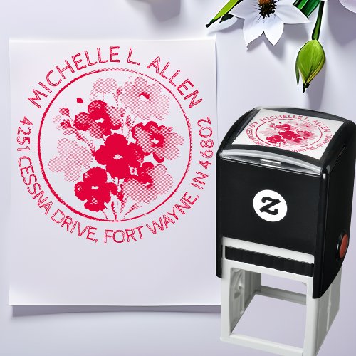 Chic Floral Red Return Address Self_inking Stamp
