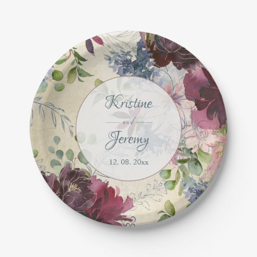 Chic Floral Red Rose Watercolor Gold Paper Plates