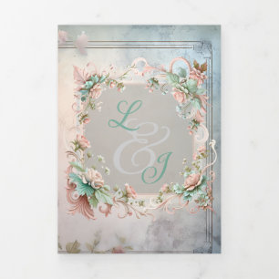 Chic Floral Regency Era Wedding Tri-Fold Invitation