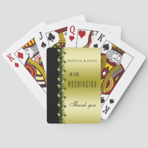 Chic Floral Romantic Gold & Black Thank You Poker Cards