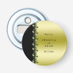 Chic Floral Romantic Gold & Black Wedding Favor Bottle Opener