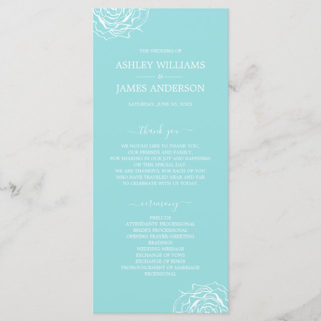 Chic Floral Rose Blue Simple Minimal Wedding Program (Front)
