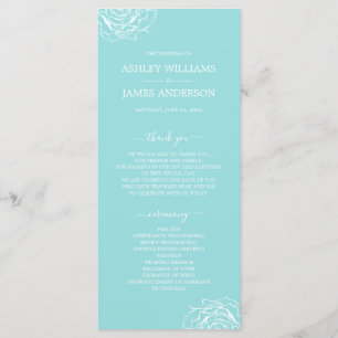 Chic Floral Rose Blue Simple Minimal Wedding Program