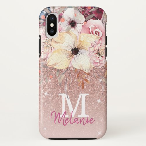 Chic Floral Rose Gold Glitter iPhone X Case