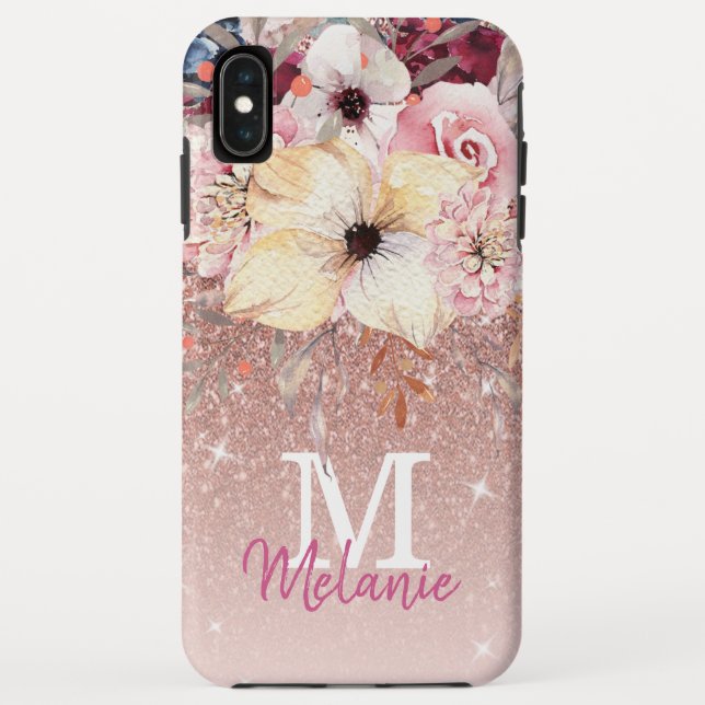 Chic Floral Rose Gold Glitter iPhone XS Max Case (Back)