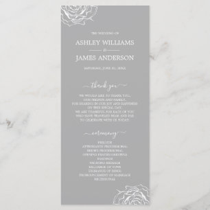 Chic Floral Rose Gray Simple Minimal Wedding Program