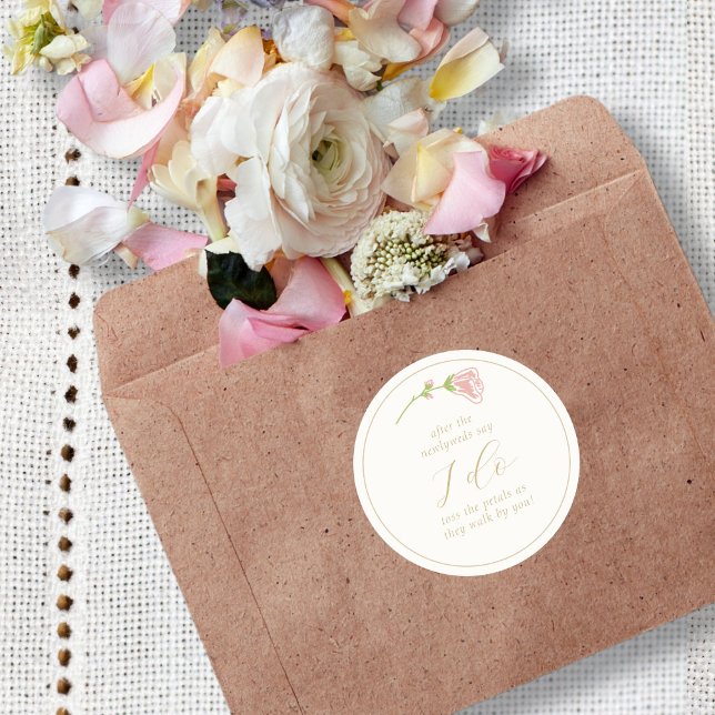 Chic Floral Rose & Ivory Wedding  Classic Round Sticker (Creator Uploaded)