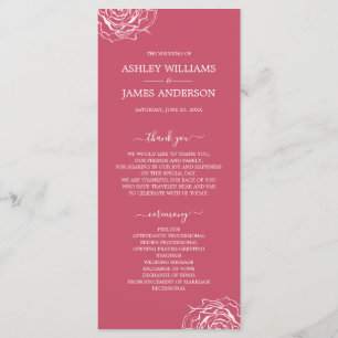 Chic Floral Rose Pink Simple Minimal Wedding Program