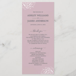 Chic Floral Rose Purple Simple Minimal Wedding Program
