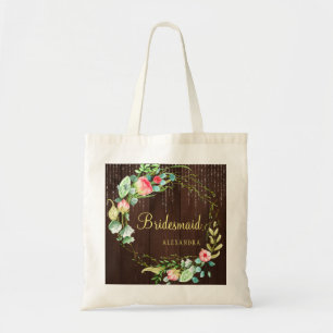 Chic floral rustic country wood wedding bridesmaid tote bag