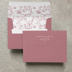 Chic Floral Sketch Text Dusty Rose Wedding Envelope