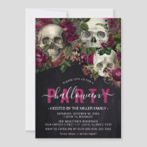 Chic Floral Skull Elegant Halloween Party Invitation