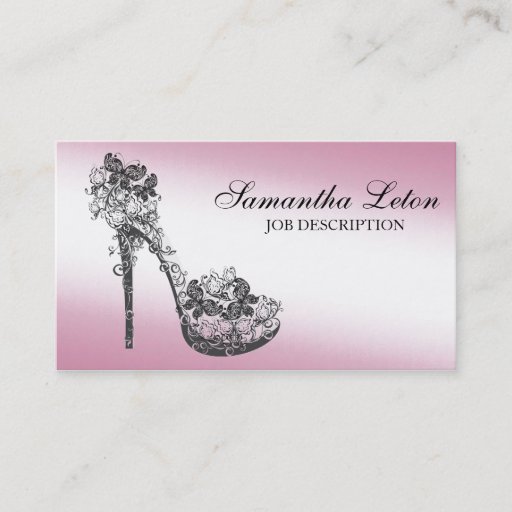 Customizable Chic Modern Floral High Heel Pump Shoe Business Card Templates