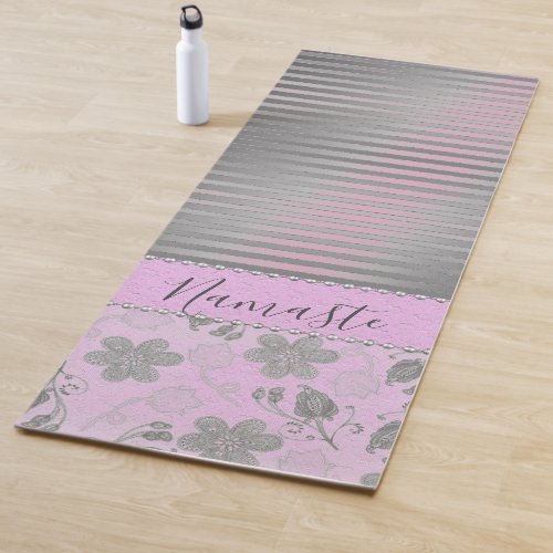 Chic Floral Striped Personalized Yoga Mat