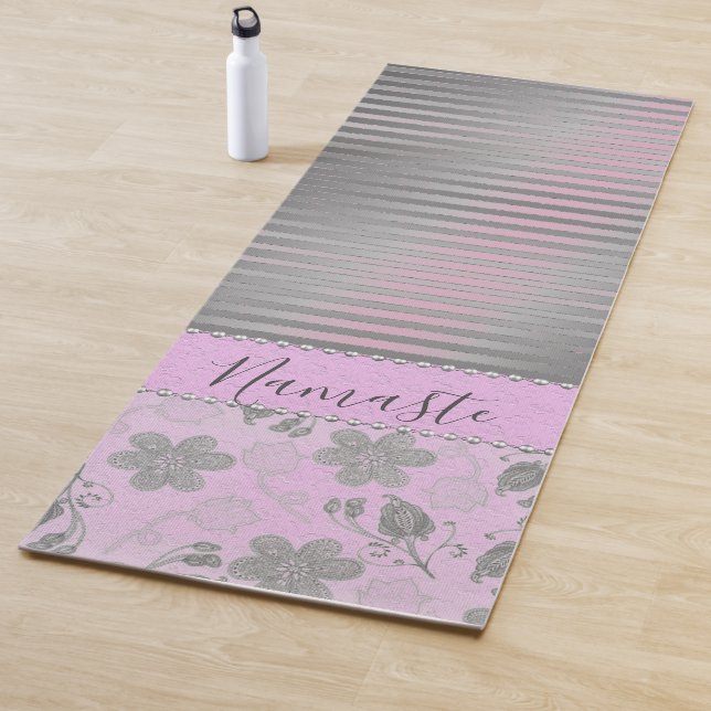 Chic Floral Striped Personalized Yoga Mat (In Situ)