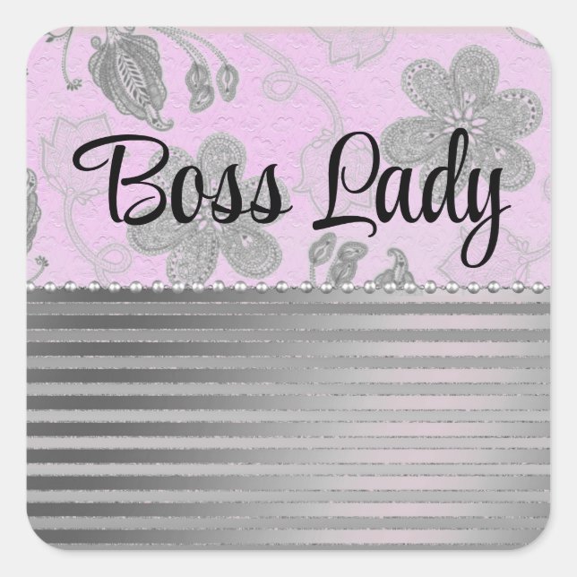 Chic Floral Stripes Boss Lady Personalized Square Sticker (Front)