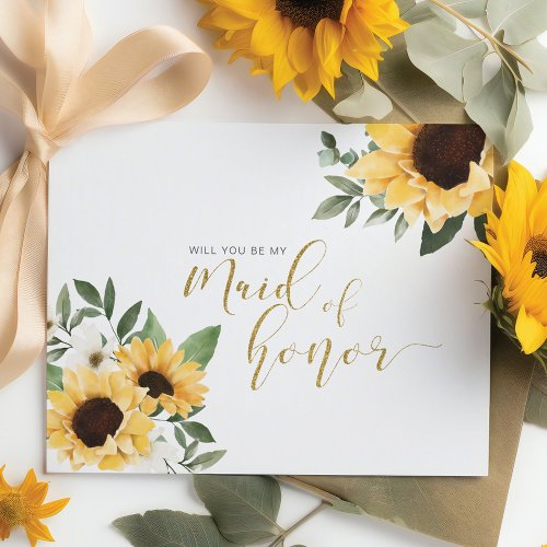Chic Floral Sunflower Will You Be Maid of Honor Invitation Postcard