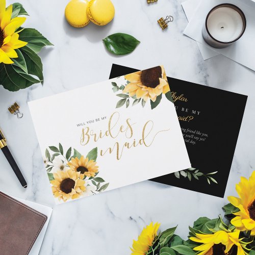 Chic Floral Sunflower Will You Be My Bridesmaid Invitation Postcard