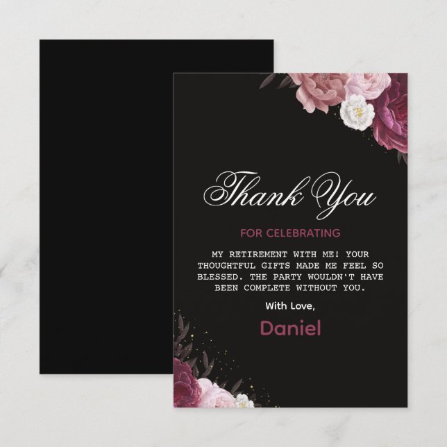 Chic Floral Surprise Retirement Party 2026 Thank You Card (Front/Back)