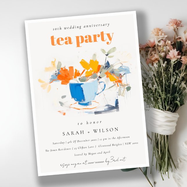 Chic Floral Tea Cup Wedding Anniversary Tea Party Invitation (Creator Uploaded)