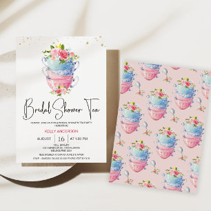 Chic Floral Tea Cups Tea Party Bridal Shower  Invitation