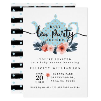 Chic Floral Tea Party Boy Baby Shower Invitation