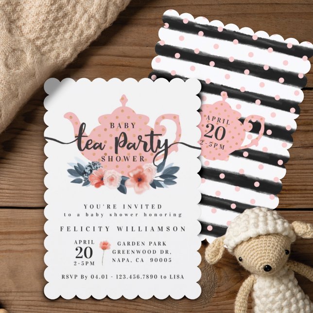 Chic Floral Tea Party Girl Baby Shower Invitation