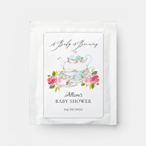 Chic Floral Teapot Baby Shower Tea Bag Drink Mix