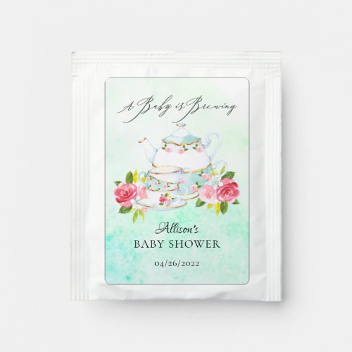 Chic Floral Teapot Baby Shower Tea Bag Drink Mix