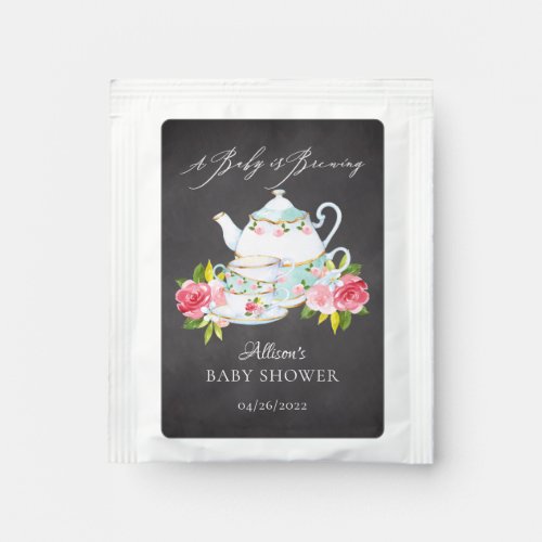 Chic Floral Teapot Baby Shower Tea Bag Drink Mix