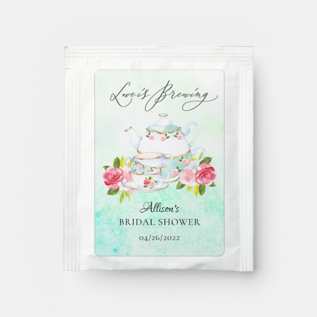 Chic Floral Teapot Bridal Shower Tea Bag Drink Mix (Front)