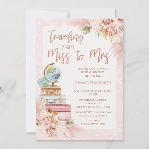 Chic Floral Traveling Miss to Mrs Bridal Shower Invitation